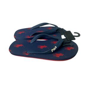 KIDS RALPH LAUREN POLO "WHITLEBURY" PONY FLIP FLOP Boys Size 5 Y.